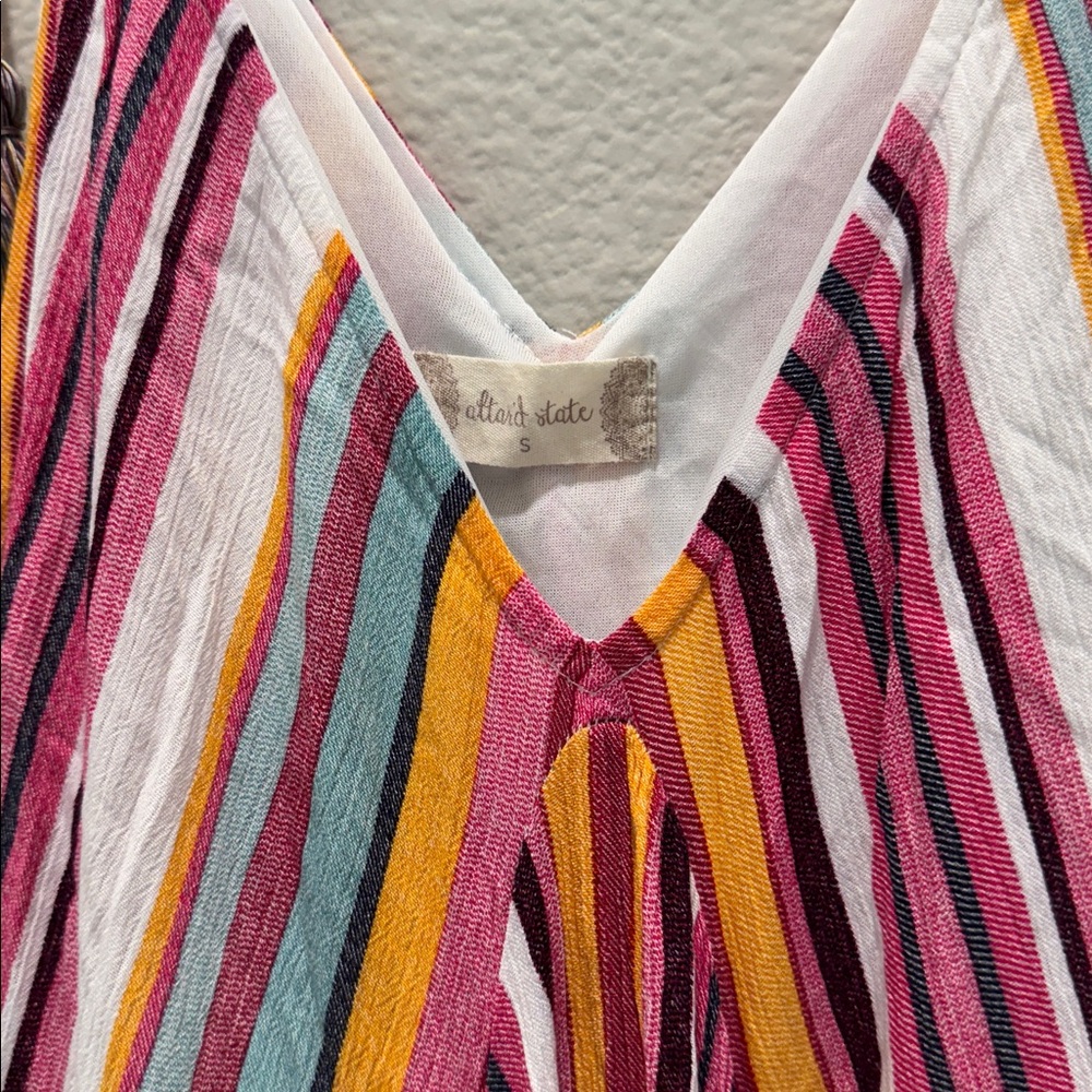 Altar’d State Quesada Maxi Dress Rainbow Stripe Side Slit Tassels Small EUC - Picture 7 of 8